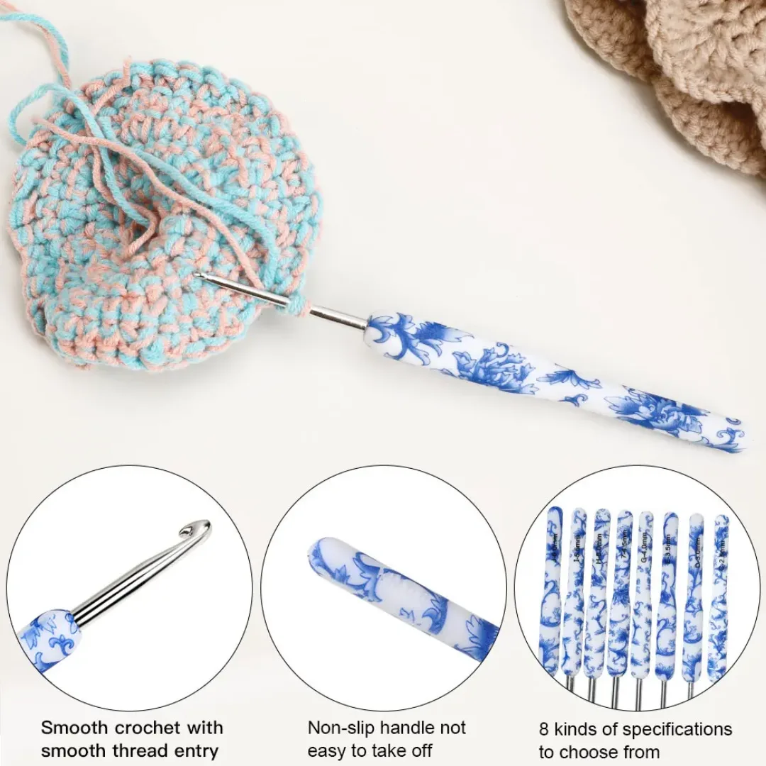 Flowers Print Crochet Hook Set – 8 Pieces