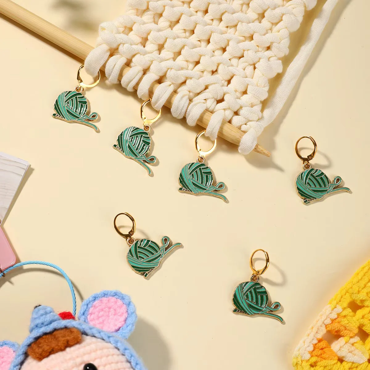 Yarn Ball Stitch Markers / Earrings (6 pcs)
